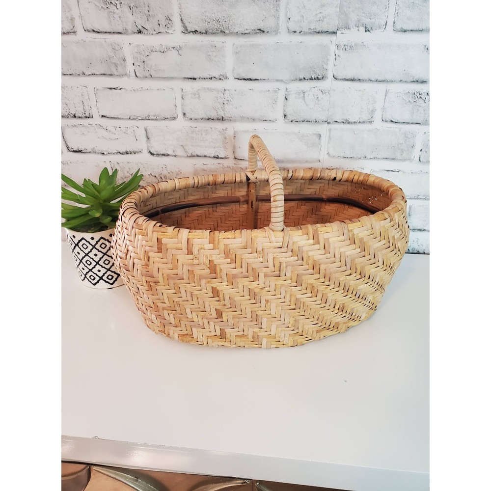 Oval Woven Wicker Basket with Handle